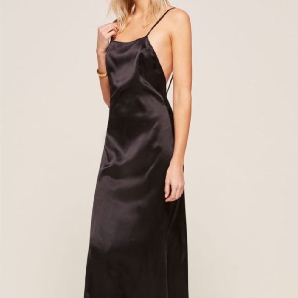 Reformation Black Silk Rosie Dress